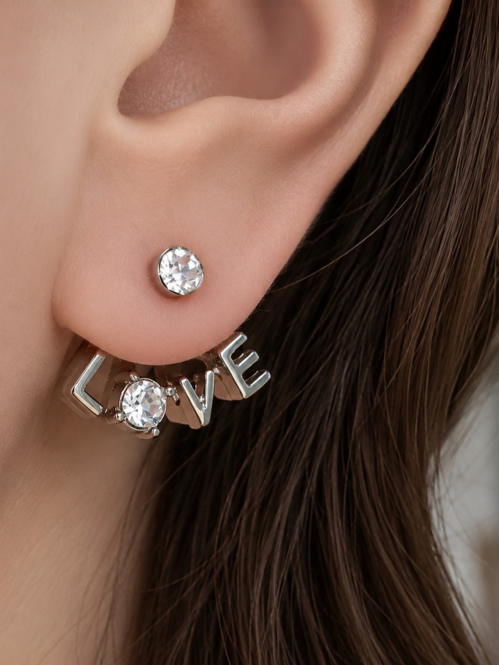 🌟3/$15 Silver-Tone "LOVE" Dangle Earrings with Rhinestones